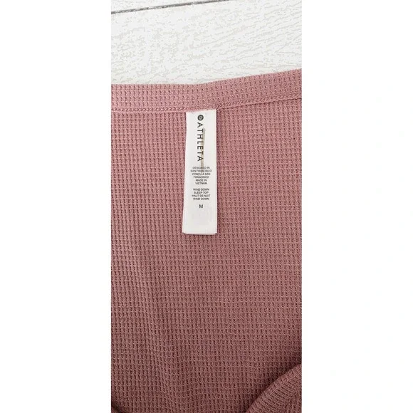 ATHLETA Wind Down Sleep Top Pink Sz M NWT Retail $49 Long Sleeve Waffle Henley - Picture 9 of 10